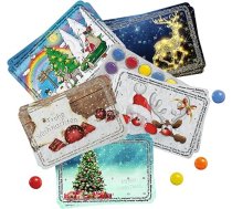 10 mini adventes kalendāru komplekts ar šokolādes konfektēm - iespējams, mazākais adventes kalendārs pasaulē (2 x ragaviņas, 2 x Kuck mal Christmas, 2 x ziemeļbrieži, 2 x Ziemassvētku vecītis, 2 x Santa Klauss, 2 x Merry Xmas)