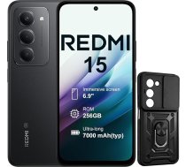 XIAOMI Redmi 15-5G 8+256 GB viedtālrunis, 6,9 Zoll 144 Hz, Dual-Kamera 50MP, Snapdragon 685, 7000 mAh, melns, komplektā ar rokas rokturi (nav pievienots Ladegerät)