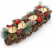 MIJOMA Adventes vainags ar sveču turētāju - Ziemassvētku vainags no priežu čiekuriem un dekorācijām svētku galda dekorēšanai (ovāls 40 × 15 cm)