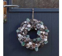 Marco Paul Mākslīgais Ziemassvētku vainags piekaramais rotājums Frost Pine 30cm Home Decor Koka zvaigznes Priežu čiekuriņi Rustic Ziemassvētku rotājums