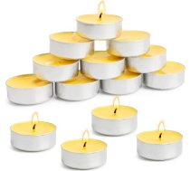 24 bišu vaska tējas sveces, dzeltenas, dabiskas, dabiskas, organiskas, videi draudzīgas, nedūmojošas, zaļas un veselīgas, deg vairāk nekā 4 stundas, Ziemassvētkiem, Valentīndienai, ballītei.