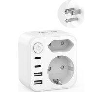 TESSAN adapteris ASV Vācijas kontaktdakša ar 1 slēdzi, ASV kontaktdakšas adapteris uz ES ar 2 USB C un 2 USB A, ASV ceļojuma adapteris ceļošanai no Vācijas uz ASV, Meksiku, Kanādu, Taizemi, Peru (B tips)
