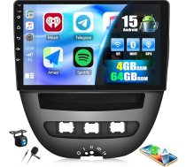 CAMECHO 4+64G 9 collu Android 15 auto radio Toyota Aygo 2004-2014/Peugeot 107/Citroën C1, navigācijas radio Bluetooth ar bezvadu Carplay Android auto FM/RDS GPS WiFi + AHD aizmugures skata kamera 32EQ