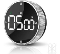 Uzlādējams magnētiskais digitālais virtuves taimeris, skaļš modinātājs, vizuāls produktivitātes, taimeris un Pomodoro taimeris ar lielu LED displeju, 3 iestatījumi (5/15/25min), 3 skaļuma līmeņi (sudraba)
