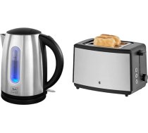 Melitta Prime Aqua tējkanna, nerūsējošais tērauds, 1,7 l, 2200 W, 1018-02 & WMF Bueno Edition tosteris, nerūsējošais tērauds, divplūsmu tosteris ar bulciņu stiprinājumu, 2 šķēles, 7 apceptēšanas līmeņi, 800 W