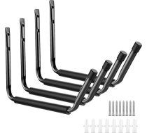 Lieljaudas garāžas iekštelpu kajaku āķi pie sienas Kanoe airu dēļu kāpnes Saliekamie krēsli Šļūtene Velosipēdu darbarīki (4 Pack, melns)