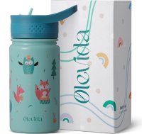 Olevida | Nerūsējošā tērauda ūdens pudele bērniem ar vāciņu un salmiņu | Uztur siltu un aukstu ūdeni, nesatur BPA, 400 ml (Forest Concert Blue)