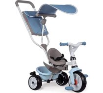 Smoby - Baby Balade Plus Blue - bērnu trīsritenis ar stūres stieni, sēdeklis ar drošības jostu, metāla rāmis, pedāļu brīvritenis, bērniem no 10 mēnešiem