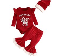 Bērnu elastīgās jostas apģērbu komplekts Bērnu zēnu meiteņu meiteņu apģērbs Mīksts kokvilnas silts apkalpes kakls Ziemassvētku Fly Sleeve Baby Fawn alfabēts drukāts Bodysuit