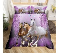 Loussiesd Zirgu gultas veļa meitenēm 135 x 200 cm Zirgi meitenēm Bērnu gultas veļa Violeta lavandas gultasveļa komplekts Teenager Galloping Horse sega sega segu dzīvnieku dekoru sega guļamistabas kolekcija