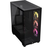CORSAIR 3500X ARGB Mid-Tower ATX PC korpuss - rūdīts panorāmas stikls - saderīgs ar reversā savienojuma pamatplatēm - iekļauts 3X CORSAIR RS120 ARGB ventilators - melns