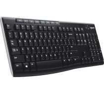 Logitech K270 bezvadu tastatūra, 2,4 GHz savienojums, izmantojot USB Unifying uztvērēju, 8 multivides un īsceļu taustiņi Izturīga pret šļakatām, 2 gadu akumulatora darbības laiks, vācu QWERTY izkārtojums - melns