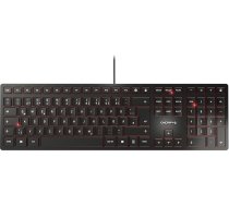 Cherry KC 6000 Slim tastatūra, vācu QWERTZ izkārtojums, vadu, šķērveida mehānisms perfektiem taustiņu nospiedumiem, īpaši plakans dizains, melna.