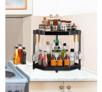 QWORK® Garšvielu plaukts organizators, 2 līmeņu virtuves plaukta stūra plaukts virtuves garšvielu plaukts garšvielu pudeļu, tualetes piederumu, krūzīšu uzglabāšanai
