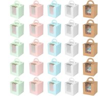 Amasawa Iepakojums ar 25 cupcake kūkas kastēm, kraftpapīra dāvanu kastes, atsevišķas cupcake kastes, smalkmaizītes konditorejas izstrādājumu uzglabāšanas dāvanu kastes, deserta konteiners maizes ceptuvei, kāzām, Ziemassvētkiem, ballītei