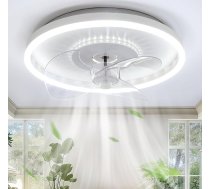 AOEH Griestu ventilatori ar apgaismojumu LED dimmable griestu gaisma ar ventilatoru 6 vēja moderns apaļš kluss ventilators Griestu gaisma ar tālvadības pulti 52 W balts griestu ventilators guļamistabai Dzīvojamā istaba 50 cm