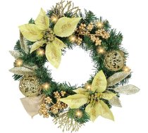 Dekorēts Ziemassvētku vainags ar LED apgaismojumu Poinsettia ogas Egles zari Ziemassvētku eglīte Baubles 30 cm Dekoratīvs vainags Adventa vainags Durvju vainags Egles vainags Ziedu vainags Ziemassvētku ziedu vainags Ziemassvētku zieds Ziemassvētki
