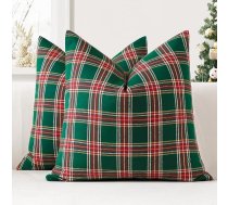 JOTOM Komplekts no 2 Ziemassvētku skotu pārbaudes spilvenu pārvalkiem, dekoratīvs pleds Tartan Throw spilvena pārvalks, dīvāna spilvens, dekoratīvs spilvena pārvalks viesistabai, guļamistabai, dekorēšanai (50 x 50 cm, zaļš +)