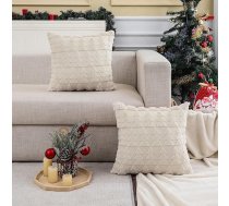 Tosleo 2 Ziemassvētku spilvenu pārvalki 40 x 40 cm divpusēji plīša kažokādas mākslīgās kažokādas bēšs Ziemassvētku eglīte mīksti dekoratīvie spilvenu pārvalki dīvānam dīvānam guļamistabai dzīvojamās istabas spilvenu pārvalki