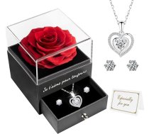 Miofula Je T'Aime Eternal Real Rose with Splitter Necklace Dāvanu kaste viņai, roku darbs saglabāta rožu dzimšanas dienas jubilejas kāzu Valentīna dienas dāvanu kaste mātei draudzenei, papīrs, cirkons