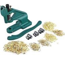 Ejoyous Eyelet Preses komplekts audumiem, kniežu knaibles ar kniežu presi, cilpiņu mašīna profesionāla ar 3 zīmogu komplektiem un 900 cilpiņām 6/10/12 mm, somai, ādas audumam, jostai, amatniecībai