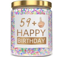 Smieklīga 60. dzimšanas dienas svece sievietēm, lavandas dzimšanas dienas tortes aromāts ar smidzinātāju, jaukas dzimšanas dienas dāvanas sievietēm, idejas, 9oz lavandas aromāta svece (59+1)