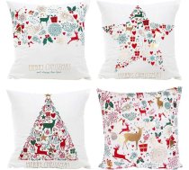 Merry Christmas Cushion Covers - 4 gabali Ziemassvētku spilvenu pārvalki ar baltu krāsu un Ziemassvētku briežu dīvāna krēslam Dīvāns Dzīvojamā istaba Guļamistaba Guļamistaba Home Decor Ziemassvētku brīvdienu Ziemassvētku rotājums