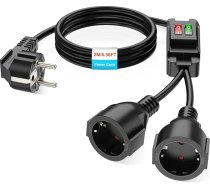 HITRENDS Āra aizsargkontaktu pagarinātājs ar slēdzi IP44 rozetēm mājoklim, birojam un ārtelpai 2 x 1,5 mm², max 250V/16A, 2 metri, melns, melns