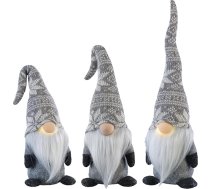 infactory Gnome dekori: 3 dekoratīvo rūķu komplekts ar gaismas deguntiņu, darbināms ar baterijām, 34 cm, pelēks (rūķis ar LED, auduma rūķis, Ziemassvētku)