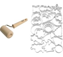 Original Kaiser Classic Rolling Pin Small 19 x 7,5 cm & Ziemassvētku cepumu griezēji, 25 gabali, cepumu griezējs, cepumu griezējs, cepumu griešanai, sudraba krāsā, 1 iepakojums