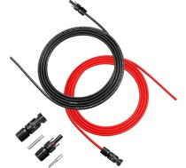 WBGADAM Saules kabelis 4 mm² pagarinājuma kabelis 2 m, Pv kabelis, IP67 fotoelementu kabelis ar saules kontaktdakšu, sarkans + melns