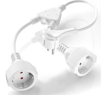 SNYZPN 2-in-1 kontaktligzdas adapteris ar elastīgu kabeli, pagarināšanas kabelis ar divvirzienu Schuko Y PVC izolāciju, 3 x 1,5 mm², 16A/250V/Max 3680W, paredzēts virtuvei, birojam, balts