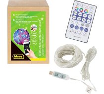 Idena 30521 LED Micro Fairy Lights ar 100 RGB LED diodēm, krāsainas, aptuveni 12,9 m garas, LED lentes ar 12 gaismas funkcijām un mūzikas sinhronizāciju, USB barošana, ar taimeri, tālvadības pulti un Bluetooth