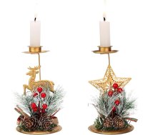 Belle Vous 2 sveču turētāju komplekts Ziemassvētku svecēm - Adventa statīvs metāla - Ziemassvētku sveces arka - Dekoratīvie Ziemassvētku iekštelpu dekori - galda rotājumi Ziemassvētku svecēm