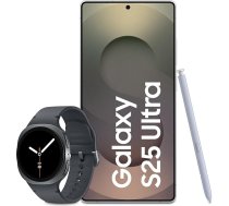 Samsung Galaxy S25 Ultra AI viedtālrunis ar Galaxy AI, 12 GB RAM, 512 GB atmiņa, titāna balti sudraba krāsā, Galaxy Watch8 viedpulkstenis