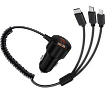 HuaLiSiJi USB C kabelis automašīnas cigarešu aizdedzinātāja 230 W PD 3.0 auto lādētājs USB C spirālveida kabelis 3 in 1 ar C tipa universālo uzlādes kabeli mobilajiem telefoniem, planšetdatoriem, austiņām, pulksteņiem (1 m)