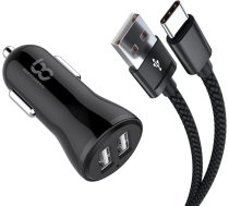 NWNK13 Samsung Galaxy A50 Auto lādētājs 2 USB porti Ātra uzlāde 3,4A ar 1M C tipa USB kabeli, kas saderīgs ar Samsung A50
