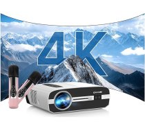 Video 4K UHD projektors ar karaoke + 2 bezvadu mikrosistēmas, 1500 ANSI lūmeni, Android viedprojektors, WiFi 6/Bluetooth 5.2, NFC, HDMI/USB, Netflix/YouTube - iekštelpās/āra telpās