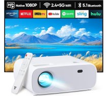 Wielio projektors, Full HD 1080P projektors ar 4K atbalstu, ar WiFi un Bluetooth, 18000 lūmenu mājas kinozāles projektors, saderīgs ar vairākām ierīcēm (pelēks)