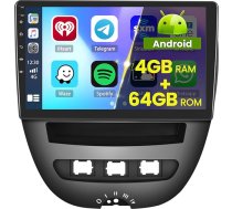 4 + 64 GB Android 13 auto radio Peugeot 107, Toyota Aygo, Citroen C1 2004-2014 Bezvadu Carplay Android auto, 10,1 collu ekrāns, Bluetooth auto radio, satelītnavigācija, atpakaļgaitas kamera, WiFi FM RDS radio SWC