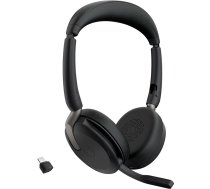 Jabra Evolve2 65 Flex - Stereo Bluetooth austiņas ar bezvadu uzlādes paliktni, Jabra ClearVoice trokšņu slāpēšanas tehnoloģiju un hibrīda ANC - sertificētas MS Teams - melnas krāsas
