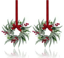 Ziemassvētku vainags, 10 collu mini vainagi virtuves skapjiem, Ziemassvētku durvju vainags, mazs Ziemassvētku vainags kamīnam, logam, lauku mājai, interjera dekorēšanai, 2 iepakojums
