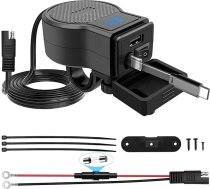 Hoembpn 72 W motociklu USB lādētājs, ūdensizturīgs IP65 ar LED voltmetru un ieslēgšanas/izslēgšanas slēdzi, ievelkams C tipa kabelis, QC3.0 + PD3.0 ātrās uzlādes USB C ligzda 12 V/24 V motociklam, laivai, ATV