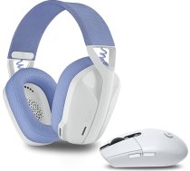 Logitech G305 Lightspeed bezvadu spēļu pele un Logitech G435 Lightspeed bezvadu Bluetooth spēļu austiņas, baltas krāsas