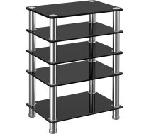 Rfiver HiFi Rack Glass 5 līmeņu HiFi plaukts 600 x 400 x 800 mm Phono Rack Vinilplašu statīvs TV plaukts Mēbeles no nerūsējošā tērauda rūdīta stikla
