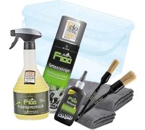 Velosipēdu tīrīšanas komplekts - Dr. Wack F100 velosipēdu tīrīšanas līdzeklis 750 ml, ķēdes tīrīšanas līdzeklis 300 ml, ķēdes eļļa 100 ml, mazgāšanas spainis aptuveni 6 L + 2 x Nuke Guys birstes S/L + 2 x mikrošķiedras lupatiņas -