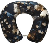 WZYCWB Gold White Butterflies Black Memory Foam U-veida ceļojumu spilvens Camping Home Office Driving Headrest Leisure Travelling Neck Pillow