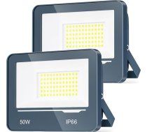TOPAUBUB LED āra prožektors, 50 W, 5000 lm, 2 gabali, īpaši spilgts LED prožektors, āra apgaismojums 6500 K, vēss balts prožektors, IP66 ūdensizturīgs, āra prožektors, pagalma apgaismojums dārzam