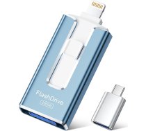 SUDEHO USB zibatmiņas karte 256 GB iPhone, MFi sertificēta 4 in 1 atmiņas karte iPhone/iPad/Android/PC, zibatmiņas disks ar plug and play dublējumu fotogrāfijām un video, ātra pārraide, pelnu zila krāsā