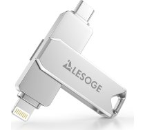 LESOGE MFi sertificēta USB C zibatmiņas karte 128 GB, mini USB zibatmiņas mobilo tālruņu fotoattēlu glabāšanai, 3 in 1 USB C un 3.0 zibatmiņas karte, ārējā krātuve fotoattēliem un video, foto zibatmiņas karte iPhone/iPad/Android/PC/Mac